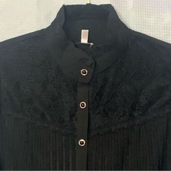 Black Victorian Style Semi Sheer Lace Pleated Blouse - Picture 5 of 12